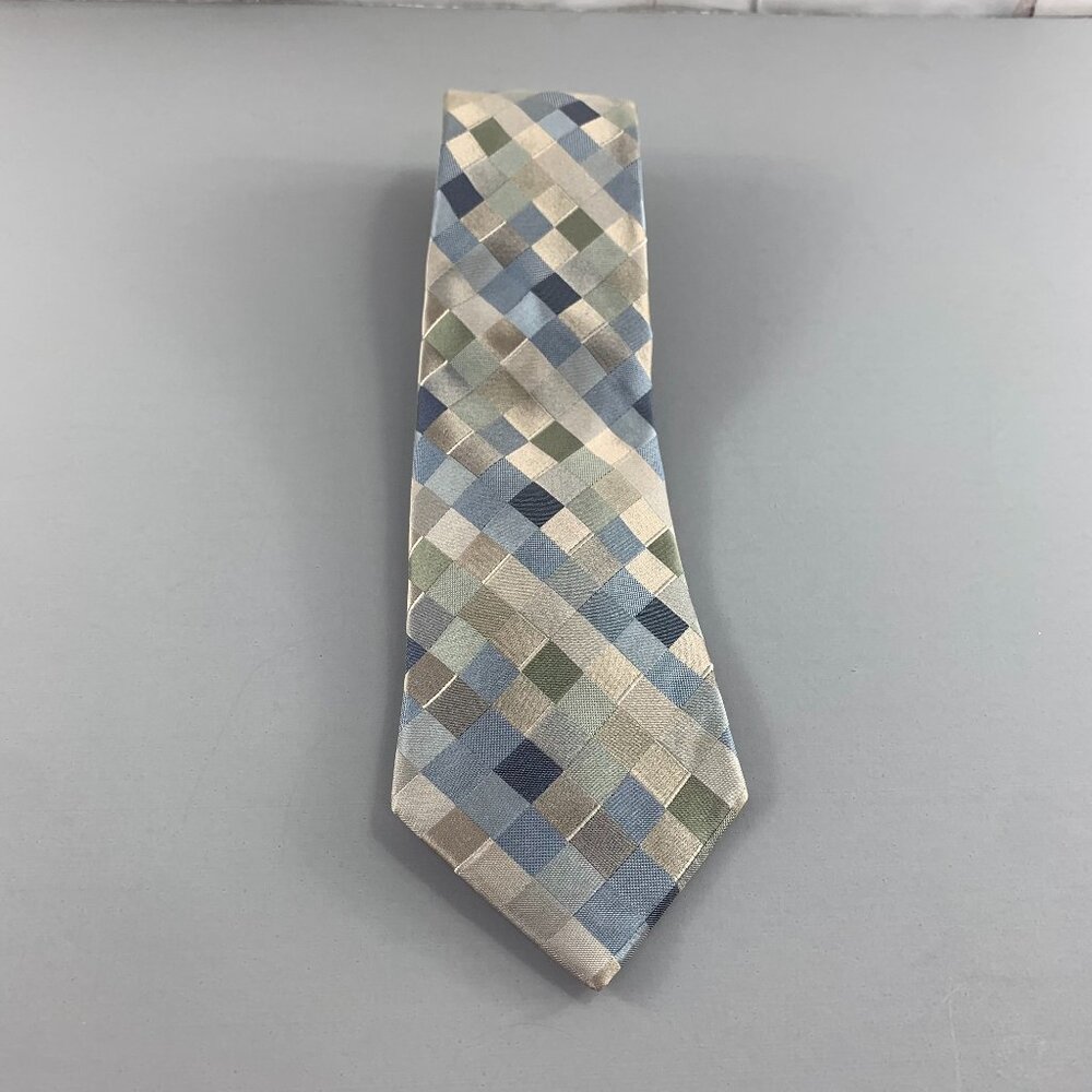 Perry Ellis Portfolio Blue / Cream Check Men's Tie 4" x 60"